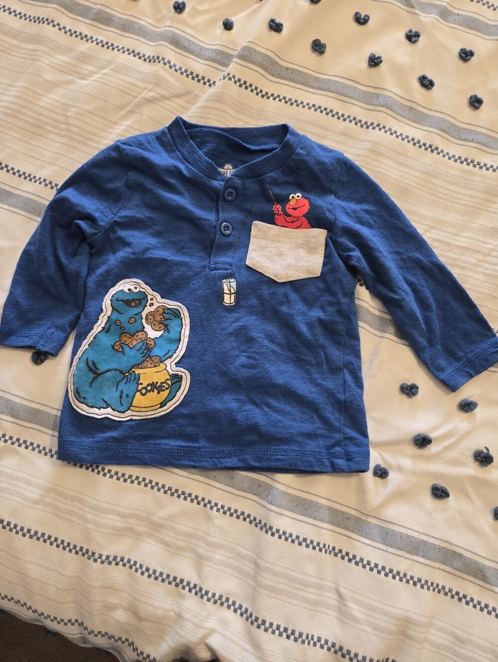 Sesame Street Blue Long-Sleeve Kids Top with Cookie Monster & Elmo